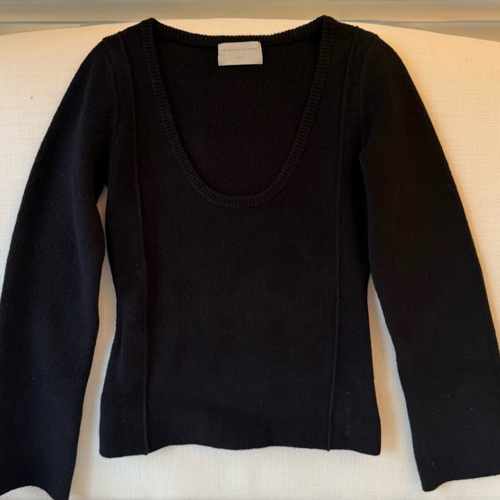 NWOT: Modern Citizen Black Camilla Seam-Detail Scoop-Neck Sweater, sz. Small - Picture 4 of 7